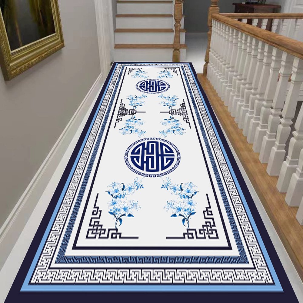 Contemporary Hallways Carpet Runners Classic Blue Washable Area Rug Kitchen Entryway Stair Passage Narrow Runner Rug 60cm/70cm/80cm/100cm Wide (Size : 2 ft x 19.7 ft)