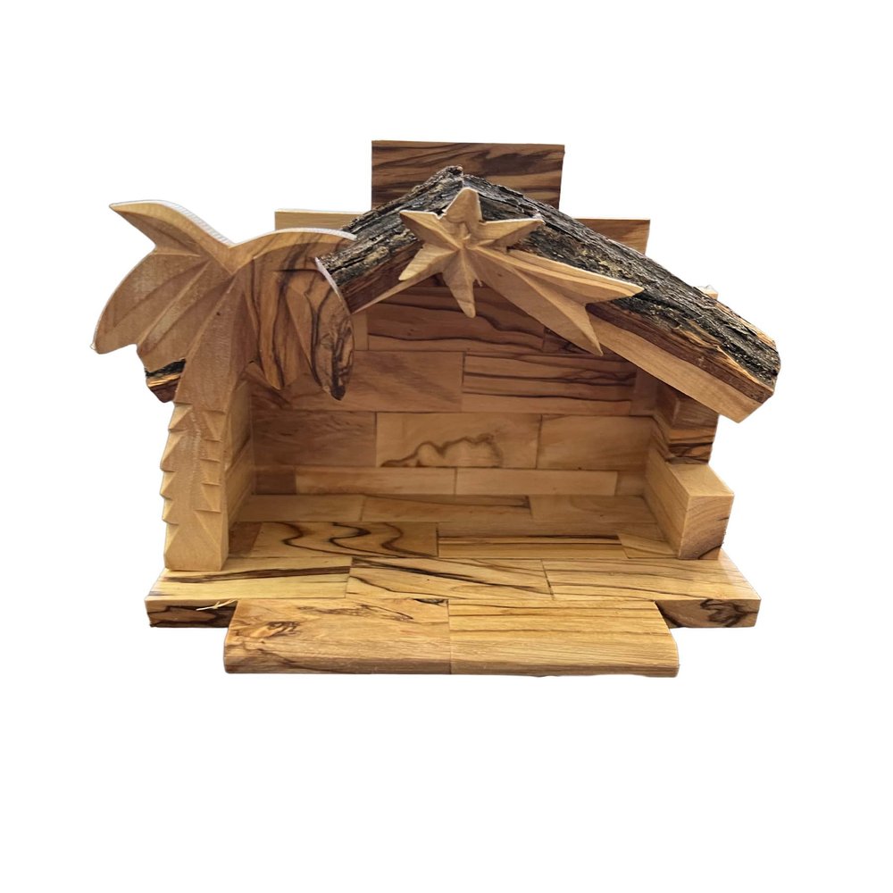 Olive Wood Nativity Set Manger Stable 4.75" high. Made in Bethlehem