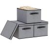YheenLf Storage Boxes with Lids, Decorative Linen Storage Bins for Shelves, Fabric Closet Organizer with Handles, Gray, 16.5 x 11.8 x 10.2 Inch, 3-Pack view 1