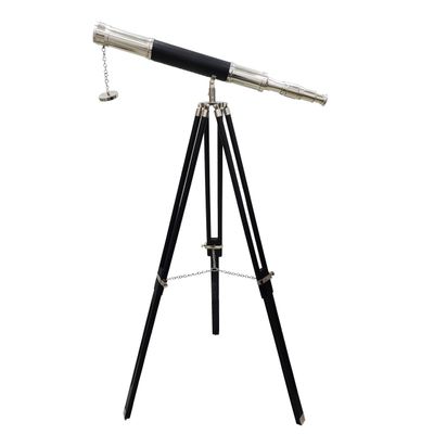 Navirock Nautical Vintage Handmade Chrome/Nickel Finish Telescope with Black Wooden Tripod Chrome Finish Black Leather Curved Home Decor