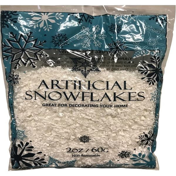 Rocky Mountain Goods Fake Snowflakes - Artificial Glittered Snowflakes for Christmas Decoration - Sprinkle Snow - Great for Village Displays and Crafts - Dry Plastic Glittered Snowflakes - 2 oz Bag