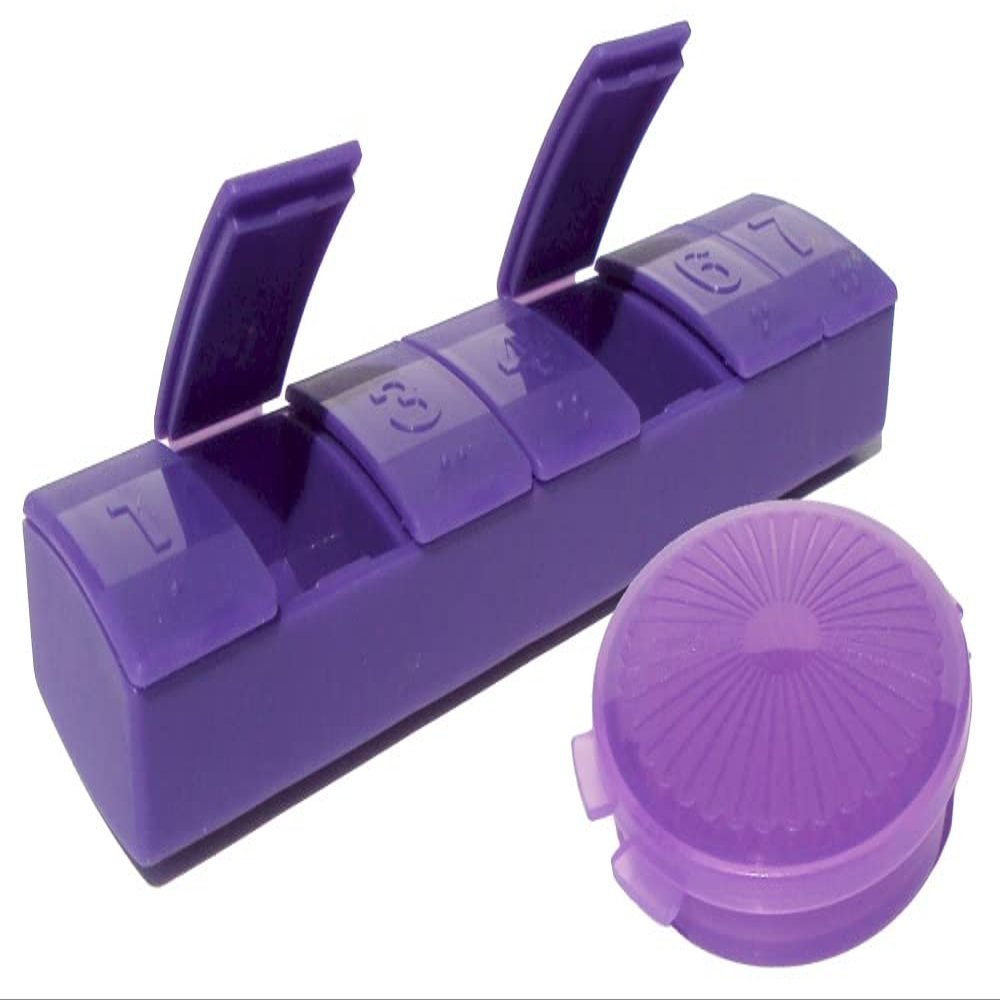 Tupperware 7 Day Pill Keeper Divided Organizer Round Clamshell Purple Set