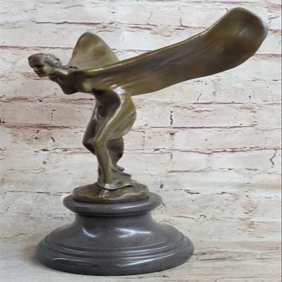 EUROPEAN BRONZE Handcrafted Bronze Sculpture *Sale* Spirit of Ecstasy Marble Rolls Royce Figure Artwork Deal Home Gift