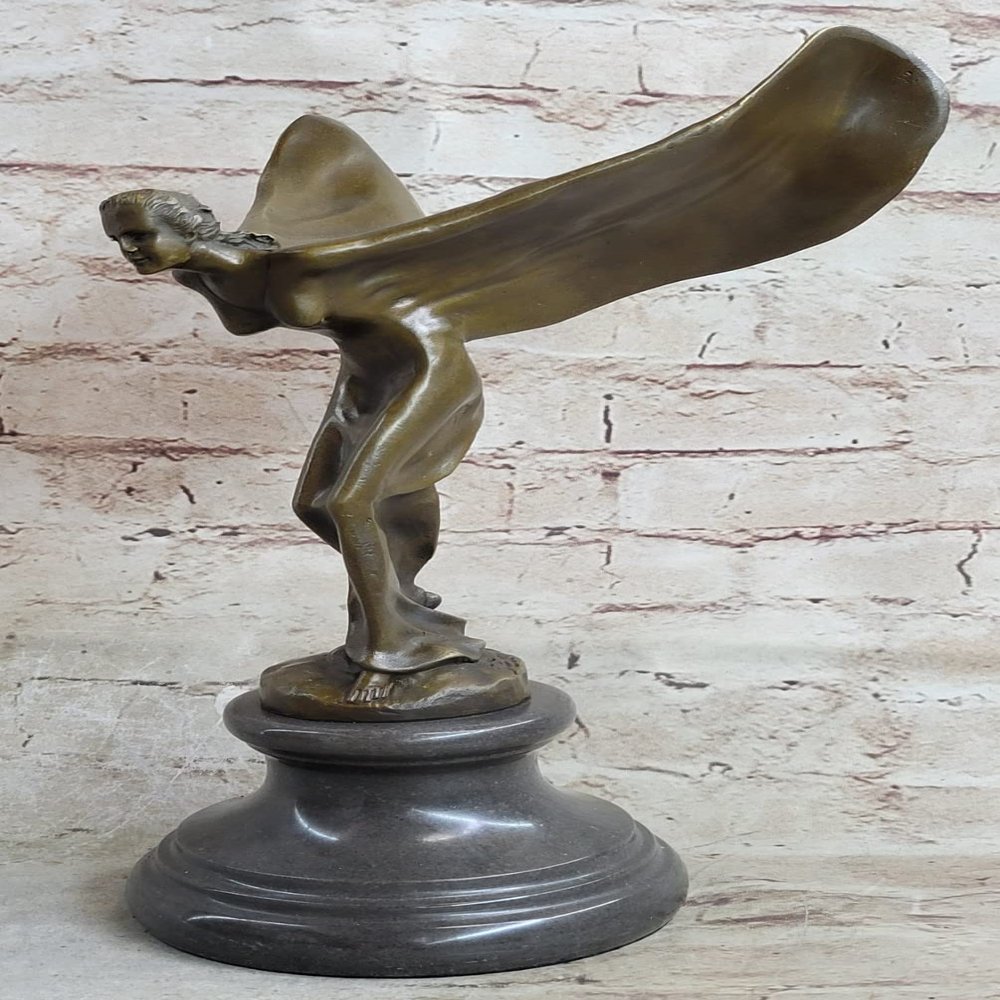 EUROPEAN BRONZE Handcrafted Bronze Sculpture *Sale* Spirit of Ecstasy Marble Rolls Royce Figure Artwork Deal Home Gift