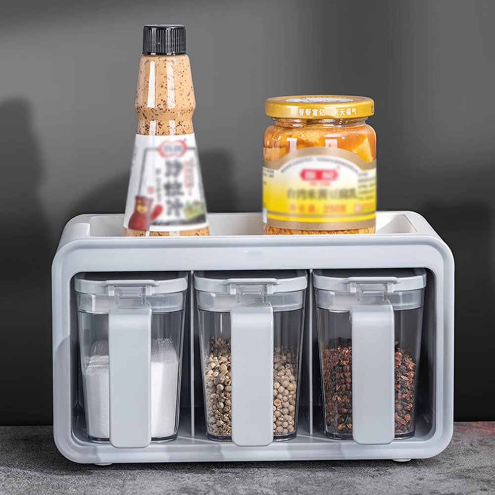 Spice Box,Triple Food Dispenser Spice Rack Organizer Plastic Wall-Mounted Spice Organizer Spice Jar Set Set Suitable For Use With Kitchen Spices (Color : White)