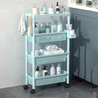 Slim Storage Cart,3 Tier/4 Tier Bathroom Organization Slide Out Cart with Lockable Wheels,Laundry Room Storage Utility Cart Thin Space Between Washer and Drye (Color : /Blue A, Size : 4 Tier)