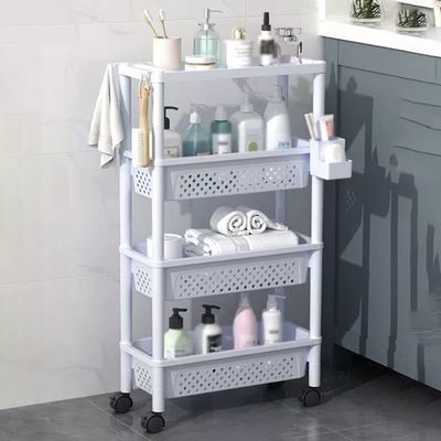 Slim Storage Cart,3 Tier/4 Tier Bathroom Organization Slide Out Cart with Lockable Wheels,Laundry Room Storage Utility Cart Thin Space Between Washer and Drye (Color : /Blue B, Size : 4 Tier)