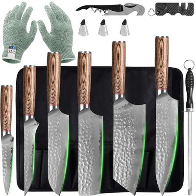 FULLHI Knife Set 13pcs Japanese Knife Set, Premium Japan Stainless Steel Kitchen Knife with Knife roll package