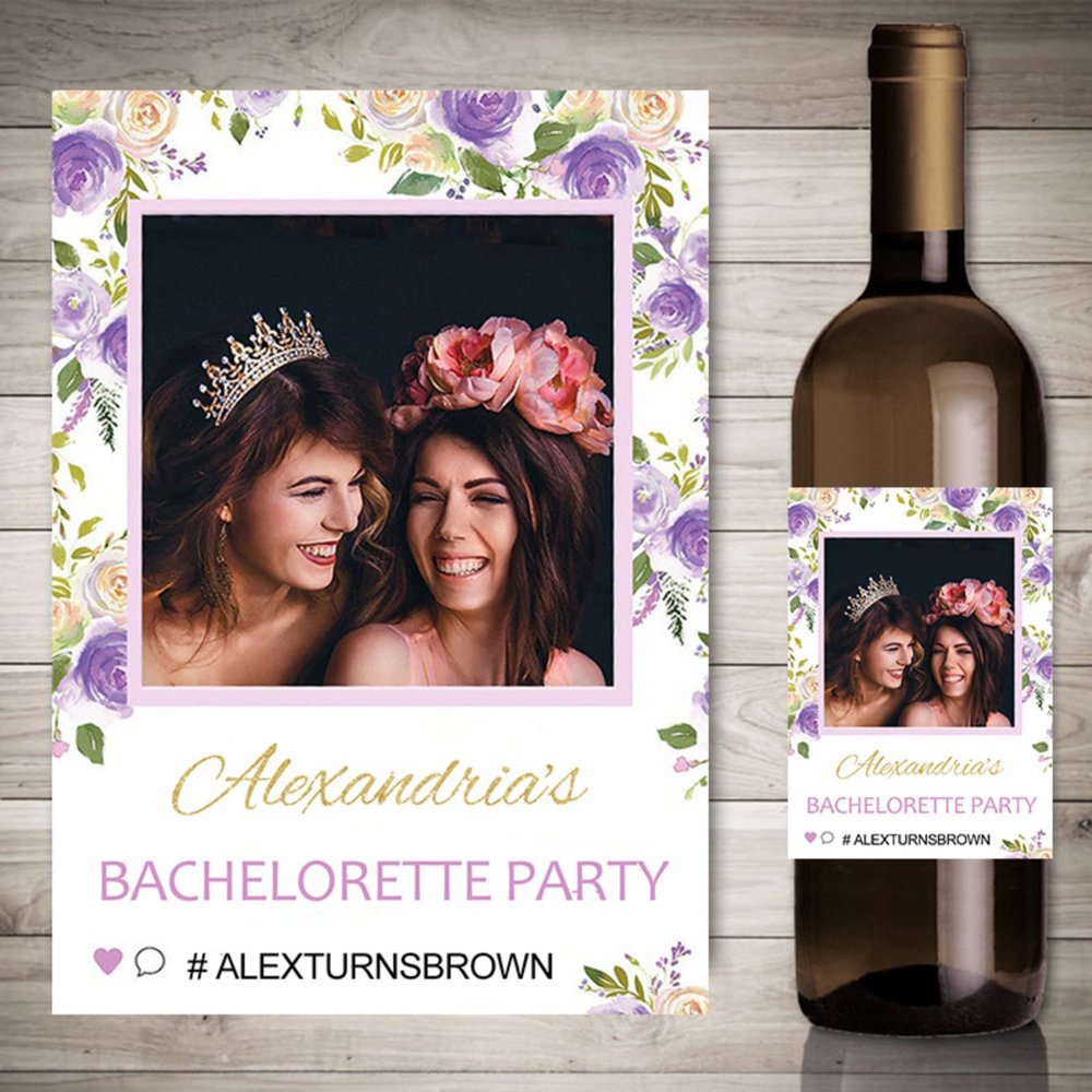 20pcs Personalize Printing Photo Wine Stickers Labels Wedding Custom Stickers Add Your Picture Candy Favors Gift Bottle Labels (B)