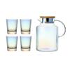ACEVER Glass Drinkware Set with 1 Kettle and 4 Tumbler Cups, Classic Vertical Stripes, Bamboo Lid, Unleaded Glass Teacup for Beverage Latte Coffee Mugs (Iridescent Short) view 1