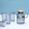 ACEVER Glass Drinkware Set with 1 Kettle and 4 Tumbler Cups, Classic Vertical Stripes, Bamboo Lid, Unleaded Glass Teacup for Beverage Latte Coffee Mugs (Iridescent Short) view 2