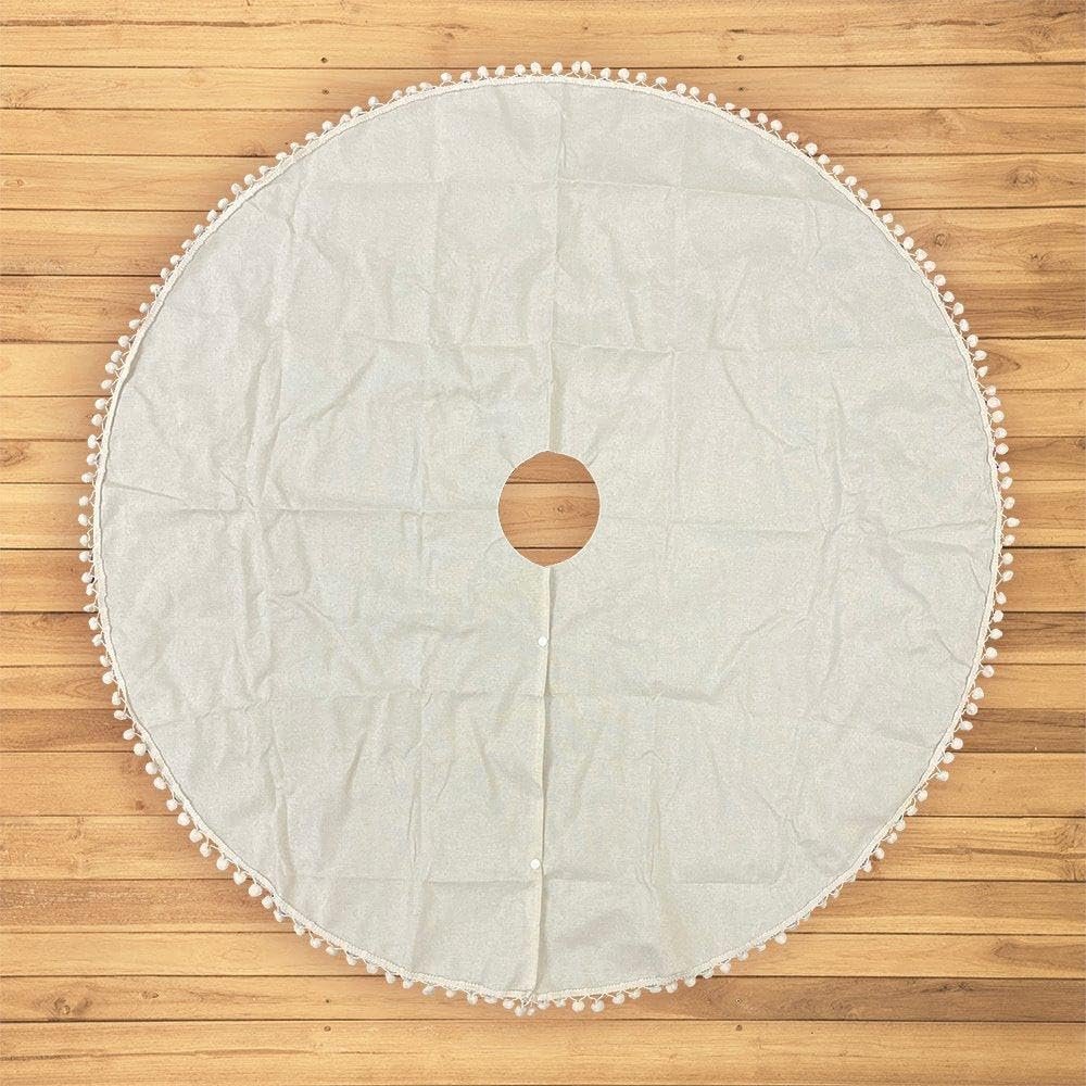 Cream Colored Pom Pom Christmas Tree Skirt (60 Inches)