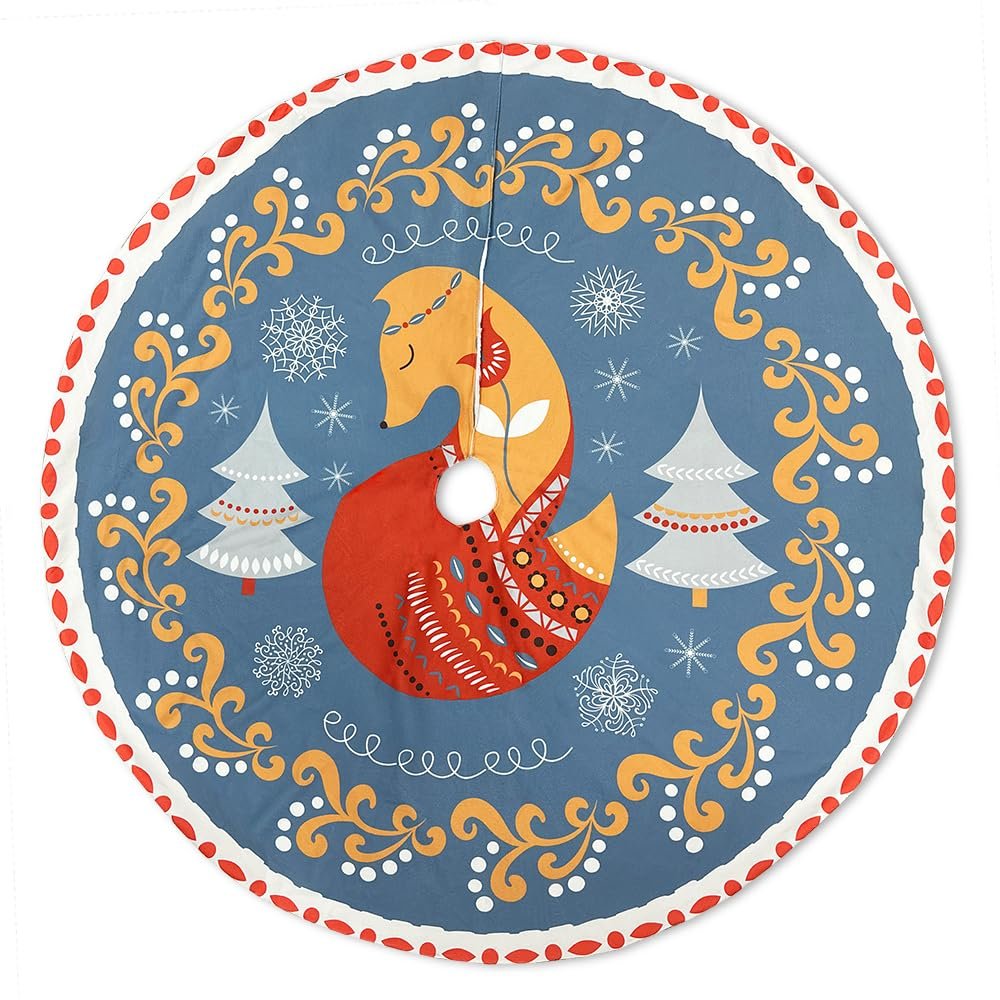 Scandinavian Folk Fox Christmas Tree Skirt (60 Inches)