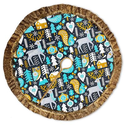Woodland Animal Scandinavian Folk Christmas Tree Skirt (60 Inches)