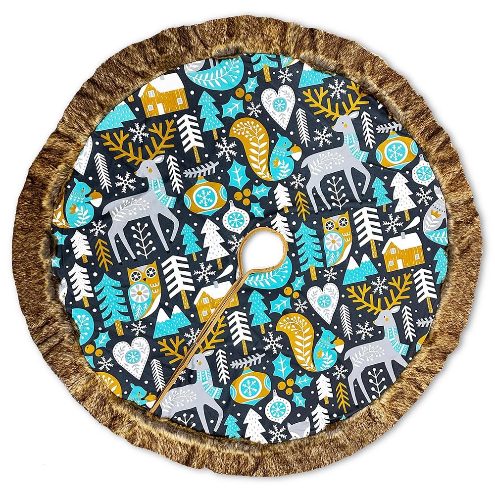 Woodland Animal Scandinavian Folk Christmas Tree Skirt (60 Inches)
