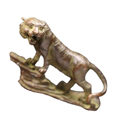Copper Uphill Tiger Miniatures Statue Ornament,Antique Bronze Animal Zodiac Figurine Sculpture Office Home Living Room Desktop Study Bookshelf Wine Cooler Decor Ornament Handicraft Collection