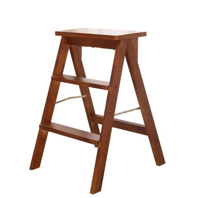 Hamankim Wooden 3 Steps Ladder Stool Folding Stepladder, Multi-Purpose Foldable Shelving Ladder Home Kitchen Library Portable Climb Ladders for Indoor and Outdoor