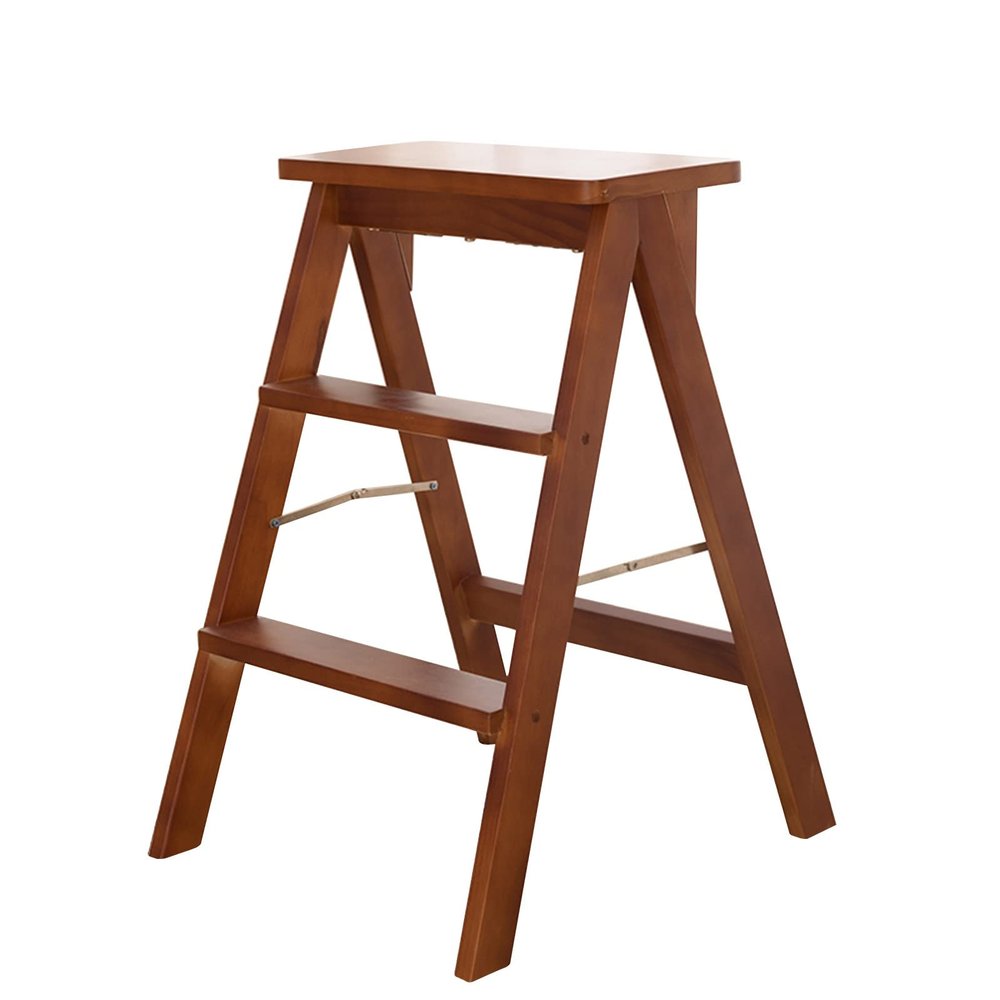 Hamankim Wooden 3 Steps Ladder Stool Folding Stepladder, Multi-Purpose Foldable Shelving Ladder Home Kitchen Library Portable Climb Ladders for Indoor and Outdoor