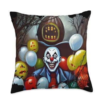 Scary Creepy Clown Haunted House Mansion Halloween Art Throw Pillow