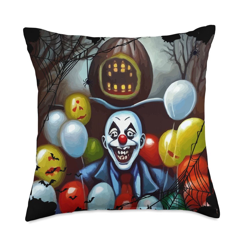 Scary Creepy Clown Haunted House Mansion Halloween Art Throw Pillow