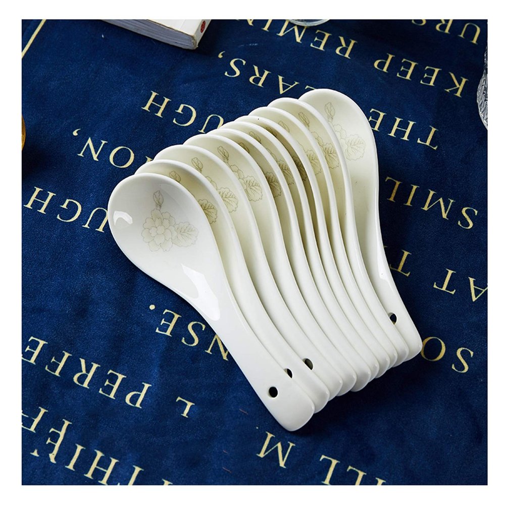 Bulk Spoons Set 10 Small Ceramic Soup Spoons, Simple Bone China Spoons, Bowls and Saucers Set Household Jingdezhen Tableware Spoons for Eating (Color : D)