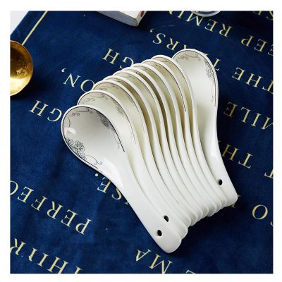 Bulk Spoons Set 10 Small Ceramic Soup Spoons, Simple Bone China Spoons, Bowls and Saucers Set Household Jingdezhen Tableware Spoons for Eating (Color : E)
