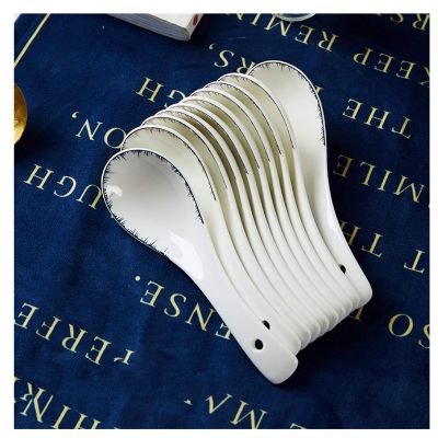 Bulk Spoons Set 10 Small Ceramic Soup Spoons, Simple Bone China Spoons, Bowls and Saucers Set Household Jingdezhen Tableware Spoons for Eating (Color : A)