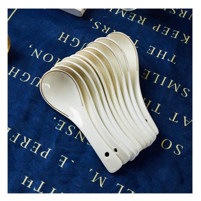 Bulk Spoons Set 10 Small Ceramic Soup Spoons, Simple Bone China Spoons, Bowls and Saucers Set Household Jingdezhen Tableware Spoons for Eating (Color : C)