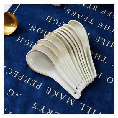 Bulk Spoons Set 10 Small Ceramic Soup Spoons, Simple Bone China Spoons, Bowls and Saucers Set Household Jingdezhen Tableware Spoons for Eating (Color : F)