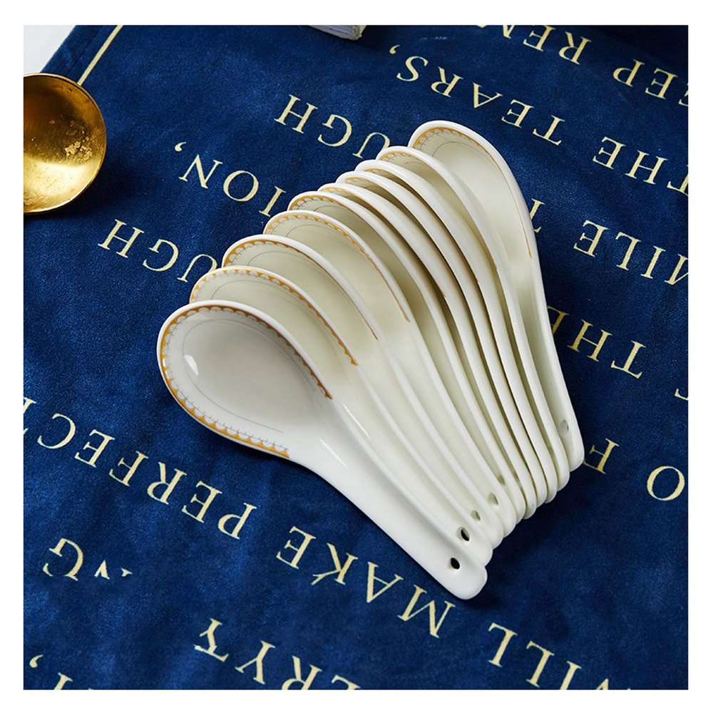 Bulk Spoons Set 10 Small Ceramic Soup Spoons, Simple Bone China Spoons, Bowls and Saucers Set Household Jingdezhen Tableware Spoons for Eating (Color : F)