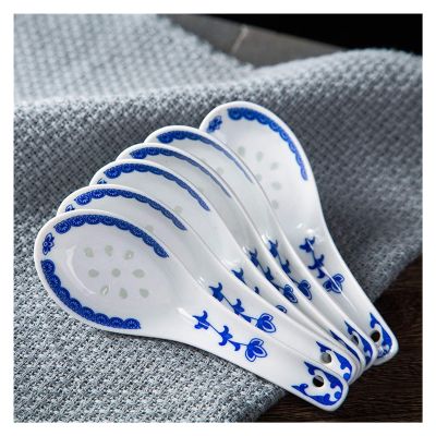 Bulk Spoons Set Spoon Ceramic Spoon Small Soup Spoon Jingdezhen Ceramic Soup Spoon Blue and White Exquisite Spoon Household Soup Long Handle Spoons for Eating (Color : A)