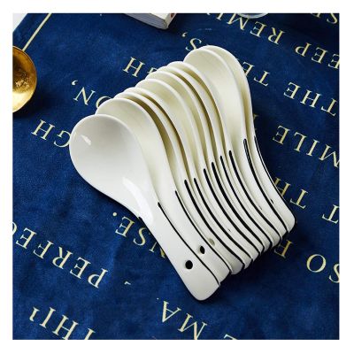 Bulk Spoons Set 10 Small Ceramic Soup Spoons, Simple Bone China Spoons, Bowls and Saucers Set Household Jingdezhen Tableware Spoons for Eating (Color : B)