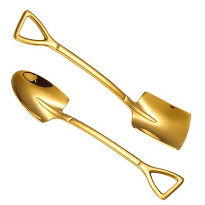 Bulk Spoons Set 2-piece Stainless Steel Spade Spoon Dessert Spoon Ice Cream Spoon Watermelon Spoon Jam Spoon Ice Tea Coffee Stirring Spoon Spoons for Eating (Color : Gold, Size : Two kinds)