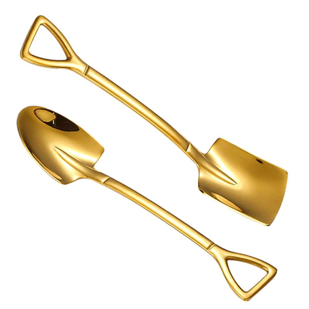 Bulk Spoons Set 2-piece Stainless Steel Spade Spoon Dessert Spoon Ice Cream Spoon Watermelon Spoon Jam Spoon Ice Tea Coffee Stirring Spoon Spoons for Eating (Color : Gold, Size : Two kinds)