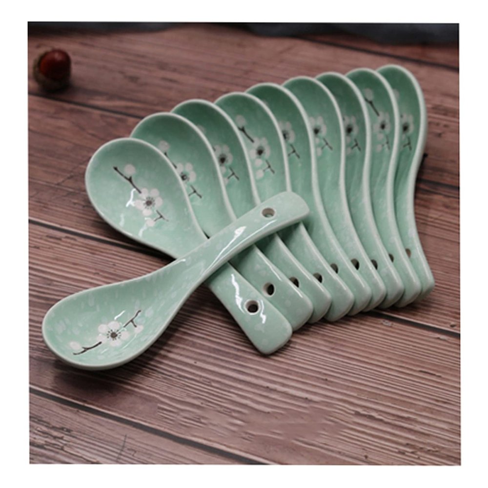 Bulk Spoons Set 10 Pcs Ceramic Spoons Household Large Spoons Rice Spoons Spoons Soup Porridge Spoons Small Spoons Kitchen Tableware Spoons for Eating (Color : Green)