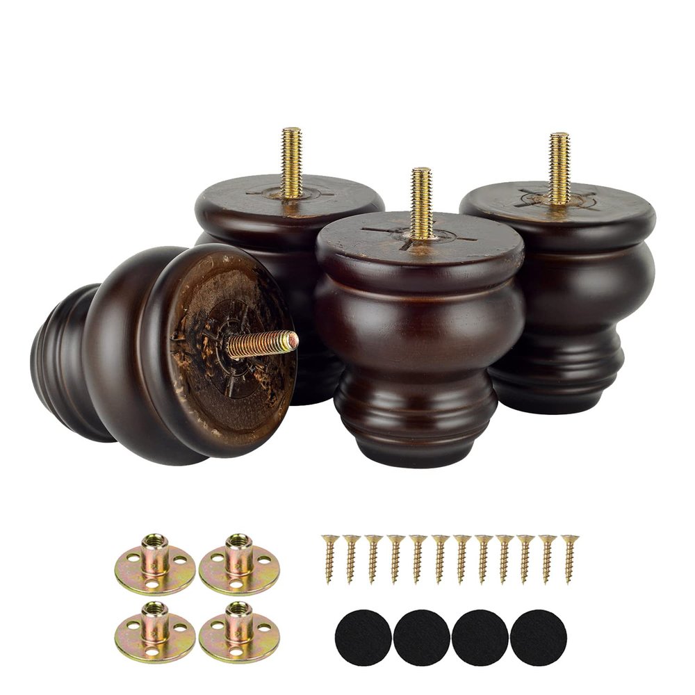 Michanco 3 Inch Wood Furniture Legs Replacement Bun Feet Set of 4 Round Wooden Legs for Sofa Couch Cabinet Ottoman