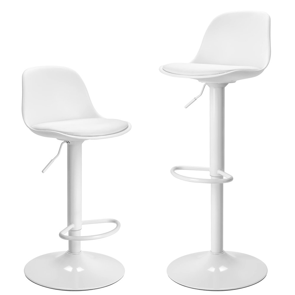 Finnhomy Bar Stools Set of 2, Swivel Barstools with Footrest and Ergonomic PP Back, Counter Height Adjustable Modern Counter Stools for Kitchen, White