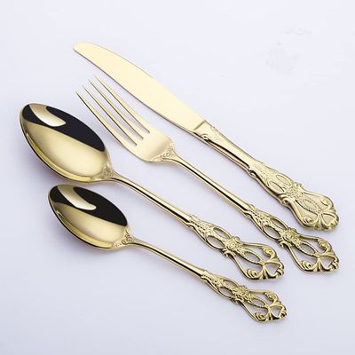 48 Piece Gold Silverware Set for 12 Palace Flatware Sets With Hollow Relief Decoration Stainless Steel Kitchen Restaurant Hotel Cutlery Utensils Knifes Forks and Spoons Set