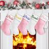 DegGod Pink or White Personalized Christmas Stockings, 6 Pack Plush Faux Fur Embroidery Custom Xmas Stocking with Names Hanging Ornament for Fireplace Xmas Tree Holiday Party Decoration view 1