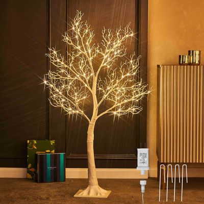 LITBLOOM White Tree with Lights Plug in 4FT 150 Fairy Lights, Lighted Coral Twig Trees for Indoor Outdoor Home Room Christmas Decoration