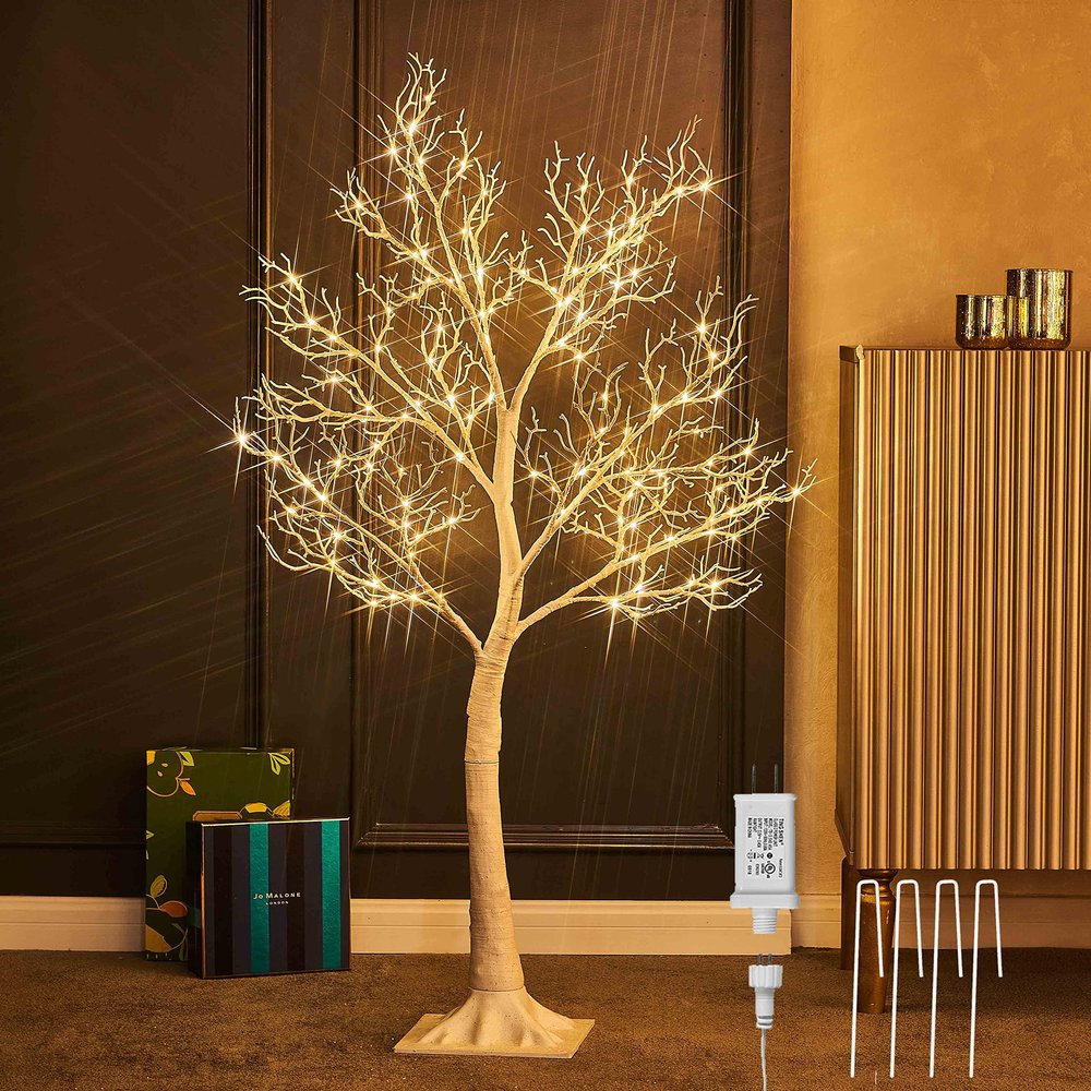 LITBLOOM White Tree with Lights Plug in 4FT 150 Fairy Lights, Lighted Coral Twig Trees for Indoor Outdoor Home Room Christmas Decoration
