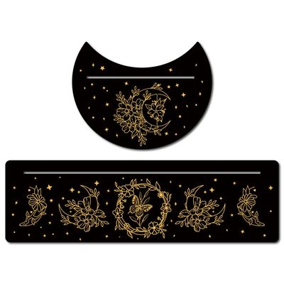 GORGECRAFT 2 Pieces Wooden Tarot Card Stand Black Tarot Card Holder 5" Moon Shape and 10" Rectangle Wood Tarot Cards Altar Stand Display Holder Witch Divination Ceremonial Tools, Moon with Flowers