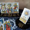 GORGECRAFT 2 Pieces Wooden Tarot Card Stand Black Tarot Card Holder 5" Moon Shape and 10" Rectangle Wood Tarot Cards Altar Stand Display Holder Witch Divination Ceremonial Tools, Moon with Flowers view 3