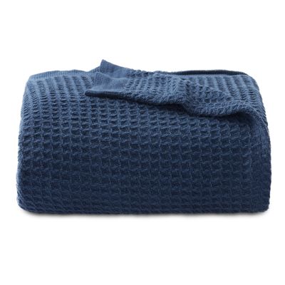 Bedsure Gentlesoft 100% Cotton Throw Blanket for Couch 50x70 inches - Cooling Breathable and Soft for Summer, Waffle Weave Throw Blanket for Office, Navy