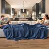 Bedsure Gentlesoft 100% Cotton Throw Blanket for Couch 50x70 inches - Cooling Breathable and Soft for Summer, Waffle Weave Throw Blanket for Office, Navy view 2