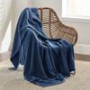 Bedsure Gentlesoft 100% Cotton Throw Blanket for Couch 50x70 inches - Cooling Breathable and Soft for Summer, Waffle Weave Throw Blanket for Office, Navy view 3