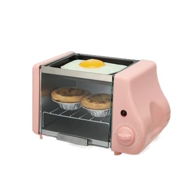 Baking Birthday Cake Tools Mini Electric Oven Roast Grill Toaster Cake Bread Maker Steak Fried Eggs Omelette Frying Pan Timer Breakfast Machine (Color : Pink)
