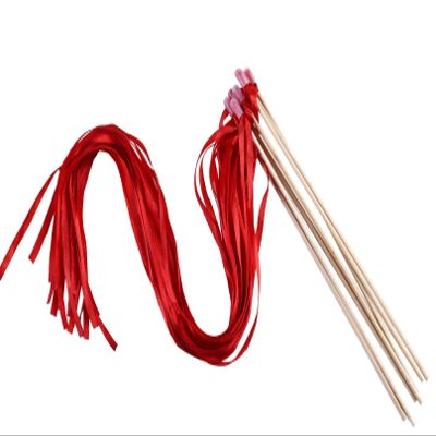 100PCS Ribbon Stick Wands Wedding Streamers with Silk Fairy Stick Wand for Wedding Party Baby Shower Send Off Party Activities Holiday Celebration Favors (Red-100PCS)