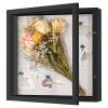 11x11 Shadow Box Frame with Linen Back - Sturdy Rustic Memory Display Case of Flower, Pictures, Medals and More, Black view 1