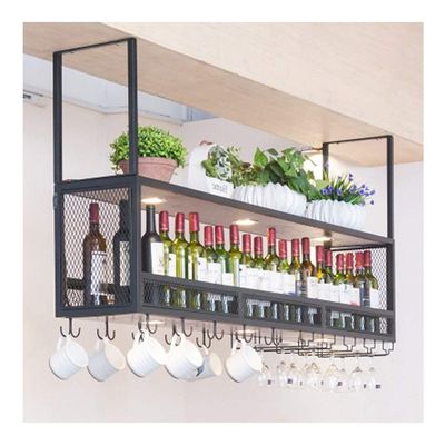 BAZIGA Solid Wood bar Wine Rack, Decorative Upside Down Wine Glass Rack, Hanging Wine Cabinet Shelf, Goblet Storage Rack, Wrought Iron Wine Rack